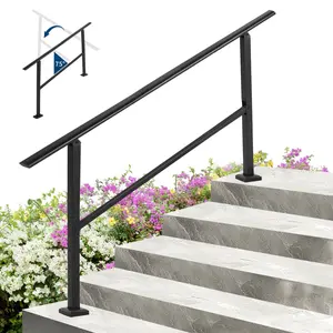 Garvee 5 Step Hand Rails for Outdoor Steps, Metal Stair Railing Handrail, 75° Adjustable Black Hand Railings for Porch Deck Garden, Complete Stair Railing Kit