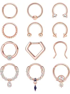 12Pcs 16G Nose Ring Hoop Surgical Steel Septum Ring Clicker Hinged Horseshoe Piercing CZ Helix Piercing Jewellery Tragus Earrings Set Gold Silver Nose Piercings Septum Piercing Jewellery