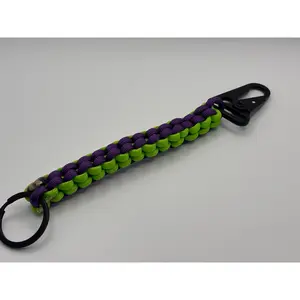Handmade Square Knot Paracord Keychain (Prpl/NeonGrn)