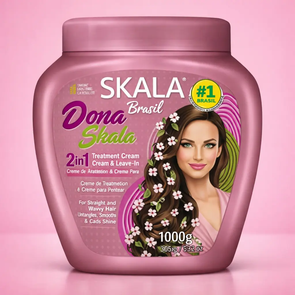 Skala Dona 1000ml (1000g) Plant-Based Hair Treatment Cream - Mother's Day Special, Vegan 2-in-1 Mask-Leave-In Conditioner, Vegetable & Flaxseed Oils, Hydrating, Moisturizing, Unscented Care for Straight Hair Normal Adults