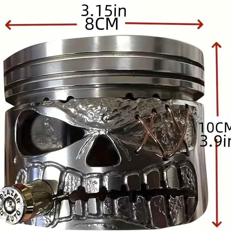 Handmade Carved Resin Piston Skull Face Metal Art Statue Figurine - Intricate Detailing, Collectible Home/Office Desk Decor, Ideal for Car Lovers