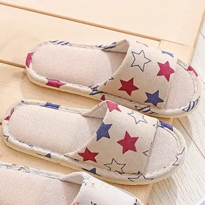 1Pair Unisex Flax Slippers, Casual Star Pattern Soft Anti-Slip Open-Toe Sandals, with PVC Sole, for Home & Hotel, All-Season Comfort, Machine Washable umbrella  hat Women's Snow Garden Boots Collapsible Vampire Umbrella  Shoe Girl Walking Shoes Footwear F