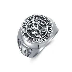 MEIDERBO Jewelry Memento Mori Ring for Men 925 Sterling Silver Tree of Life Ring Gothic Skull Memento Vivere Ring Amulet Jewelry Gifts