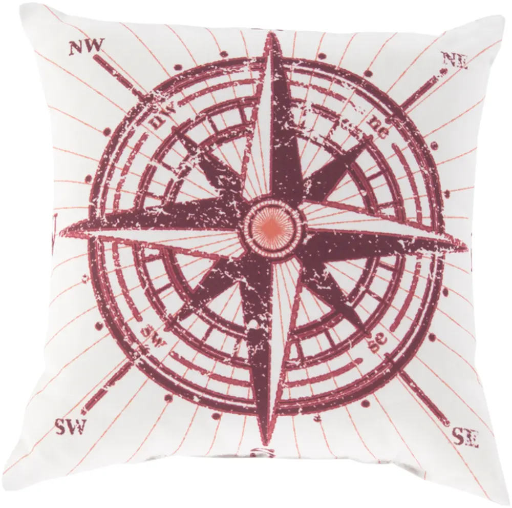 Livabliss RG077-1818 Compass Design Weather-Resistant Polyester Rain Throw Pillow, 18x18x4 in, Red, 4 inches Medium
