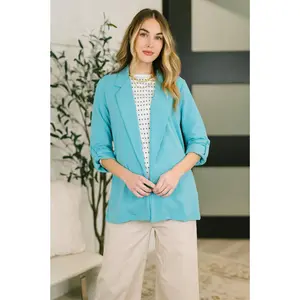 I'm Really That Gal Open Front Blazer in Aqua