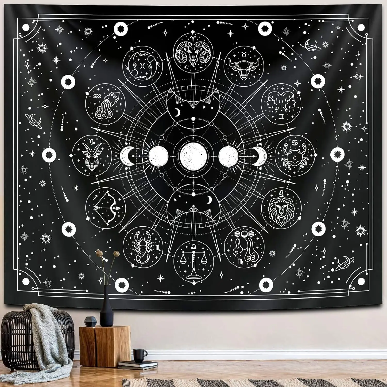 Astrology Witchy Tapestry, Black White Constellation Tapestry for Wall Hanging Decor, Stars Space Psychedelic Bedroom Aesthetics Interesting Tapestry for Living Room,Home,Dorm (59 x 78 inches)
