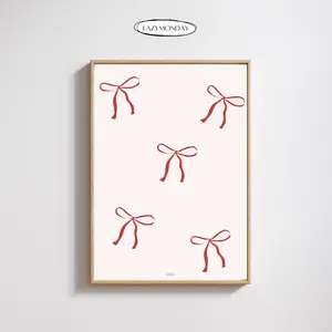 red ribbon poster- Pink Christmas- poster- art print- bow l LAZYMONDAYTH