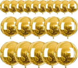 PartyWoo Shiny Metallic Gold Foil Balloon Set, 20pcs Assorted Sizes (22in, 15in, 10in) Large Round & 4D Inflatable Mirror Mylar Balloons for Graduation, Birthday Party Decorations