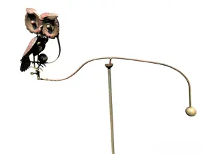Kinetic Metal Bronze and Green Colored Owl Yard Stake Balancer Wind Spinner Rocker Garden Art -45" Tall