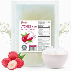 FANALE Lychee Nata de Coco Jelly Topping 400g for Bubble Tea, Smoothies, Slushes, Desserts - Sweet Exotic Flavor, Unique Texture, Nutritious Ingredients