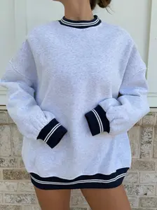 Blank Pearl Grey And Navy Preppy Crew Sweatshirt