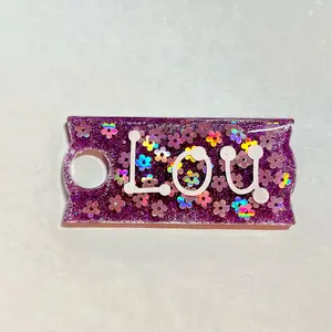 Iridescent light purple flowers chunky glitter Stanley cup name tag