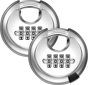 4 Digit Combination Lock Disc Padlock with Hardened Steel Shackle Outdoor Combo Lock for Outdoor Gate Sheds,Storage Unit,Garage,Fence,Gym Locker(2 Pcs)