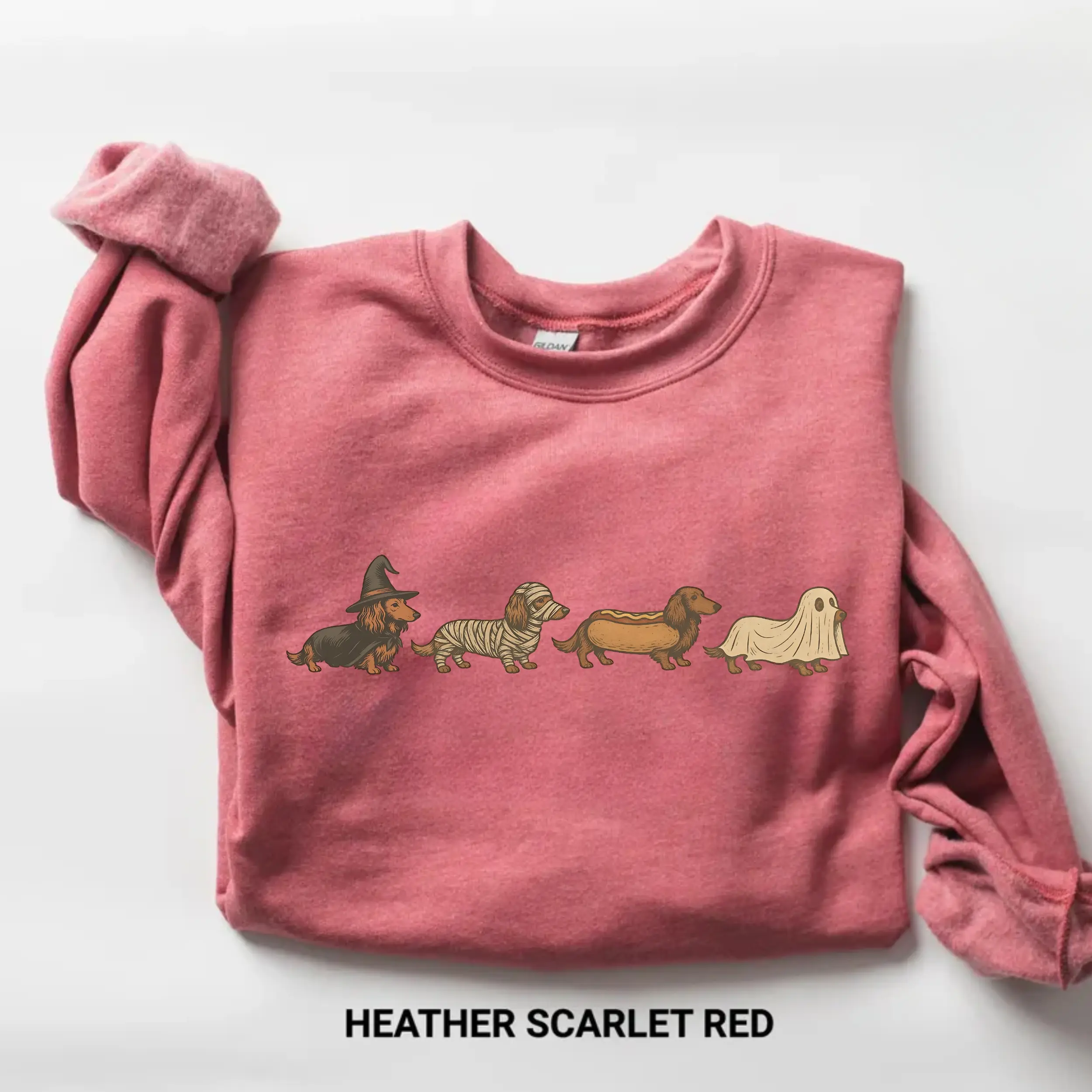 Gildan Vintage Art Style Dachshund Sweatshirt, Funny Weenie Dog Halloween Crewneck, Gift For Dog Lovers, Trendy Gift For Halloween