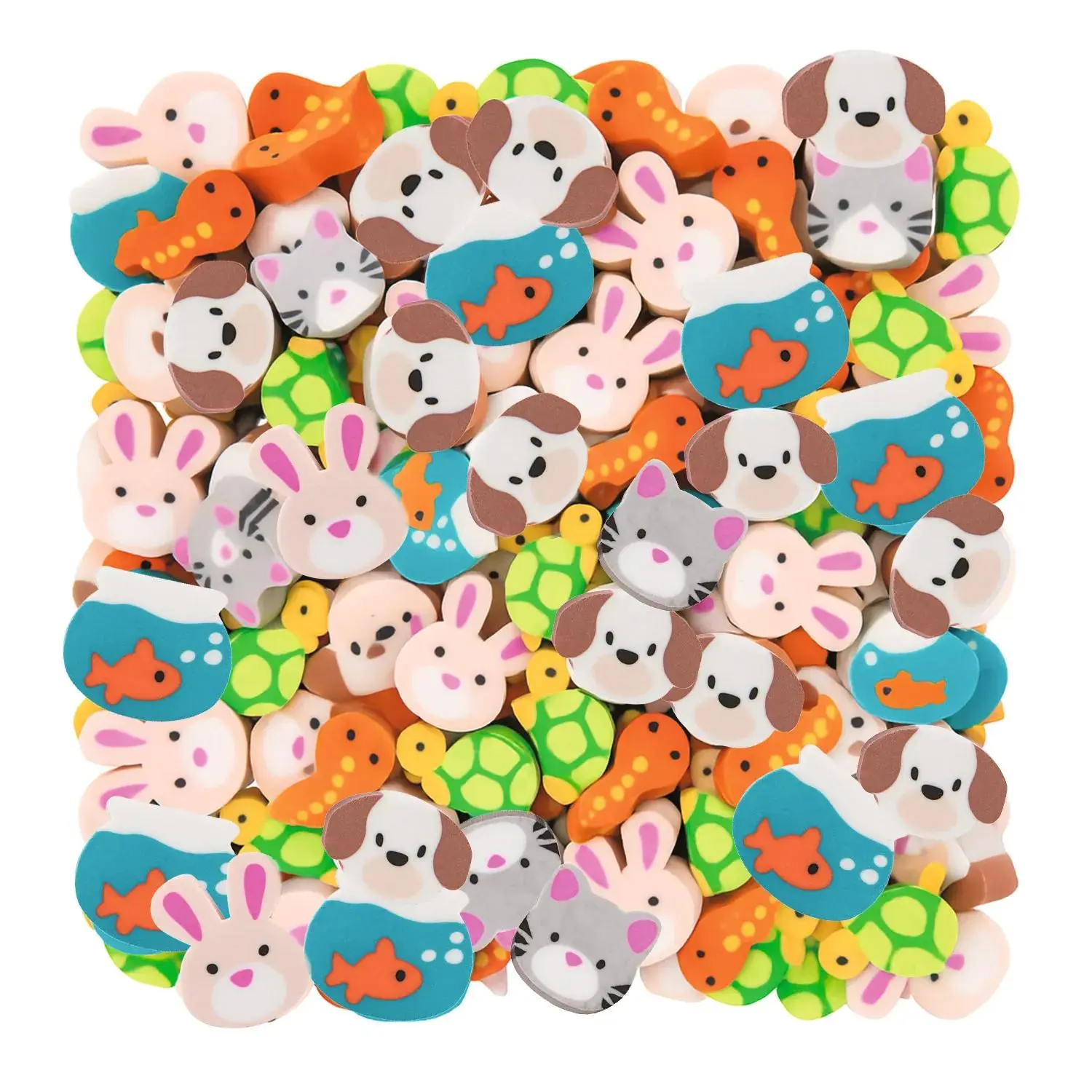 Fun Express 3/4" Bulk 144 Pcs. Mini Pets Animal-Shaped Character Erasers