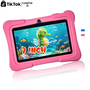7-inch children's tablet computer with silicone shell with eye protection handle, parental control function, pre installed educational and entertainment applications, dual cameras, Type-C charging, perfect gift for young children (without adapter)