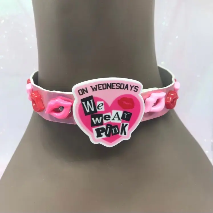 Mean Girls themed pink lips necklace kawaii y2k