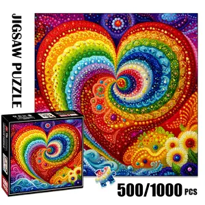 1pc 1000 piece adult puzzle 58x58cm Rainbow - hued Heart with Swirl and Floral Elements 500 pieces paper jigsaw puzzle suitable for DIY creative games for adults and families, birthday and holiday