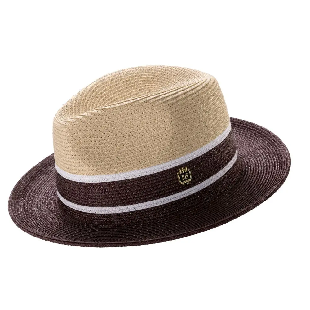 Beige and Brown Three Tone Fedora Hat by Montique