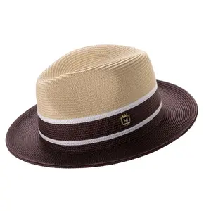 Beige and Brown Three Tone Fedora Hat by Montique