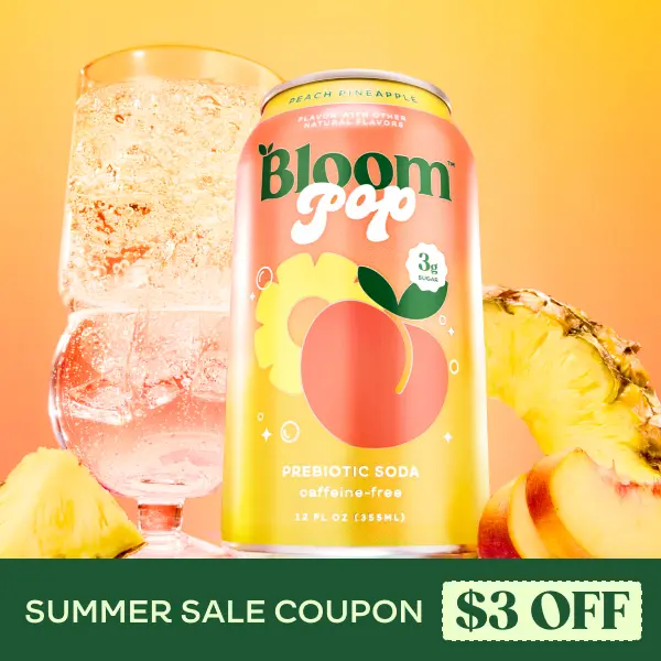 Peach Pineapple - Bloom Pop - Prebiotic Soda 12 Pack, 12oz Cans - Prebiotic Soda for Gut Health, Low Calorie Soda, No Caffeine, Healthy Soft Drink Alternative Beverage