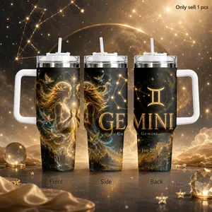 GuLuBoo 12 Constellations 40oz Stainless Steel Vacuum Flask - Leakproof Insulated Tumbler with Straw & Handle, Portable Water Bottle for Gym & Office, Ideal Gift for Art Lovers