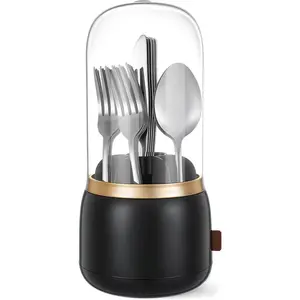 360° Rotation Silverware Organizer for Kitchen Counter,Utensil Holder Caddy Silverware Caddy Holder for Party,Spoon and Fork Organizer,7 Slots and Intermediate Drainage Device with Cover