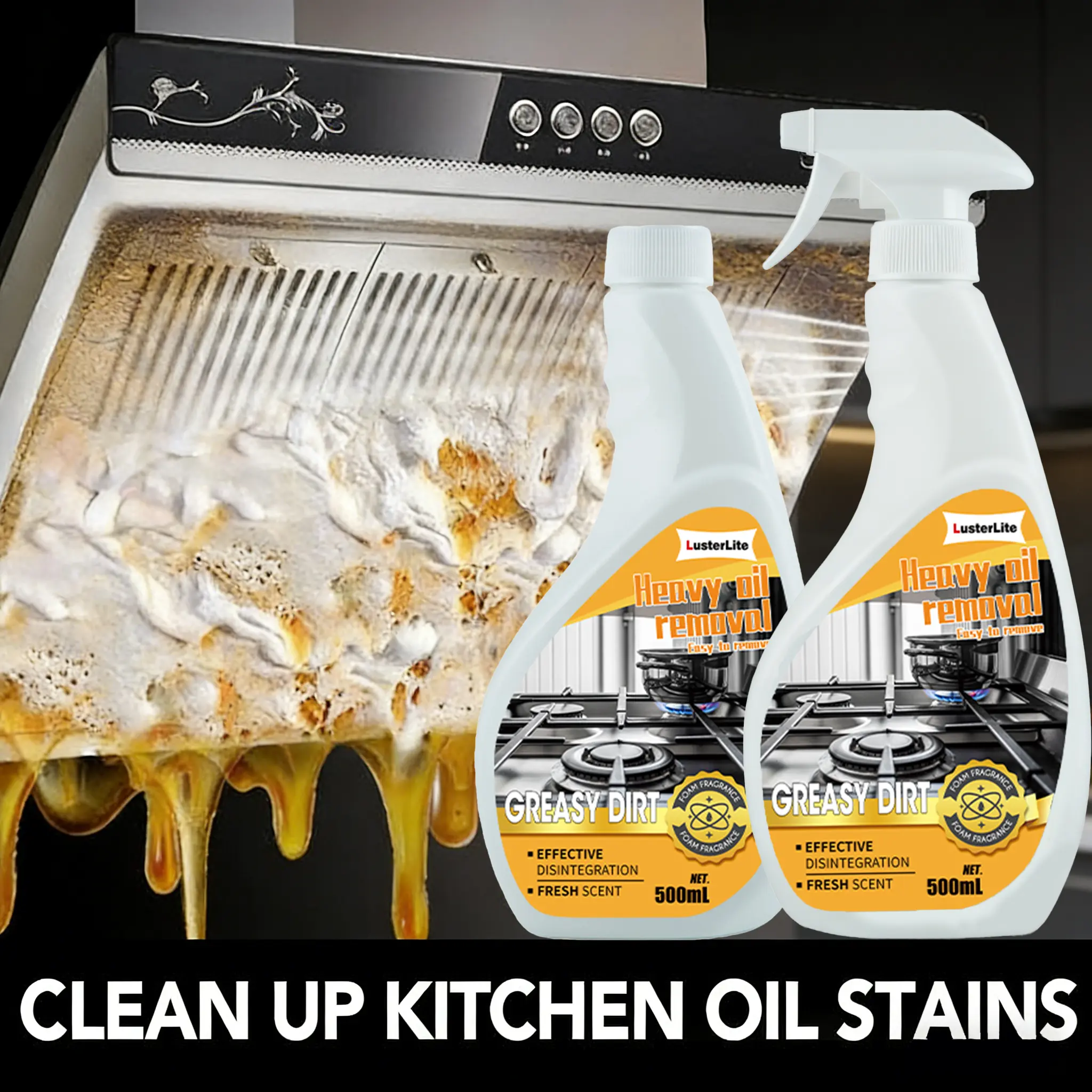 LusterLite Heavy-Duty Household Greasy Cleaning Spray Bottle - Powerful Liquid Grease Remover Solution, Safe for Daily Home Use, Ideal for Kitchen Ovens, Stoves