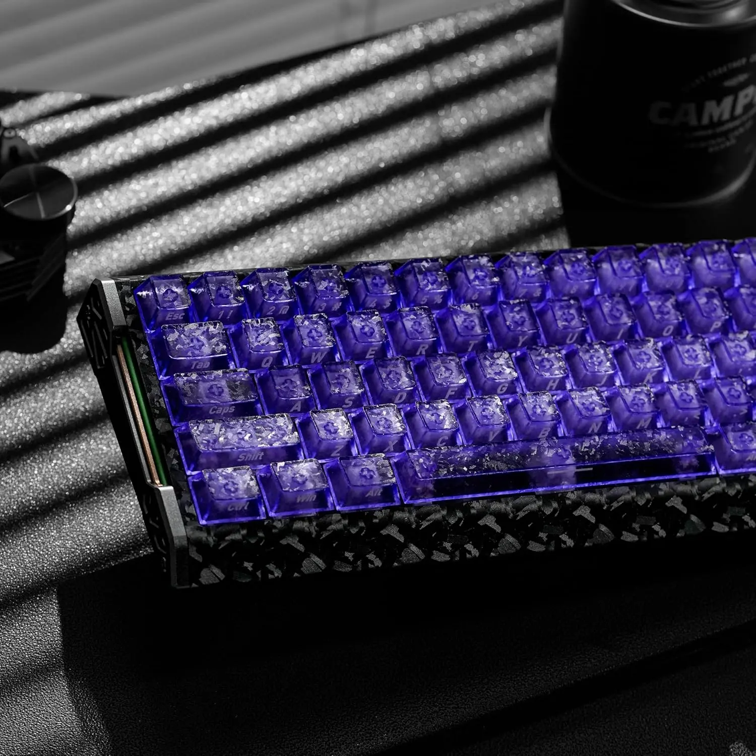119-Key Cherry Profile PC Keycap Set, 1.7mm Thick Purple Transparent Carbon Fiber Side Print, Fade-Resistant Pad Printing Legends, for MX Switch Keyboards, Custom, Gaming, Lighted, Mechanical Backlit Keyboards, Custom Keyboard, Gaming Mechanical Keyboard