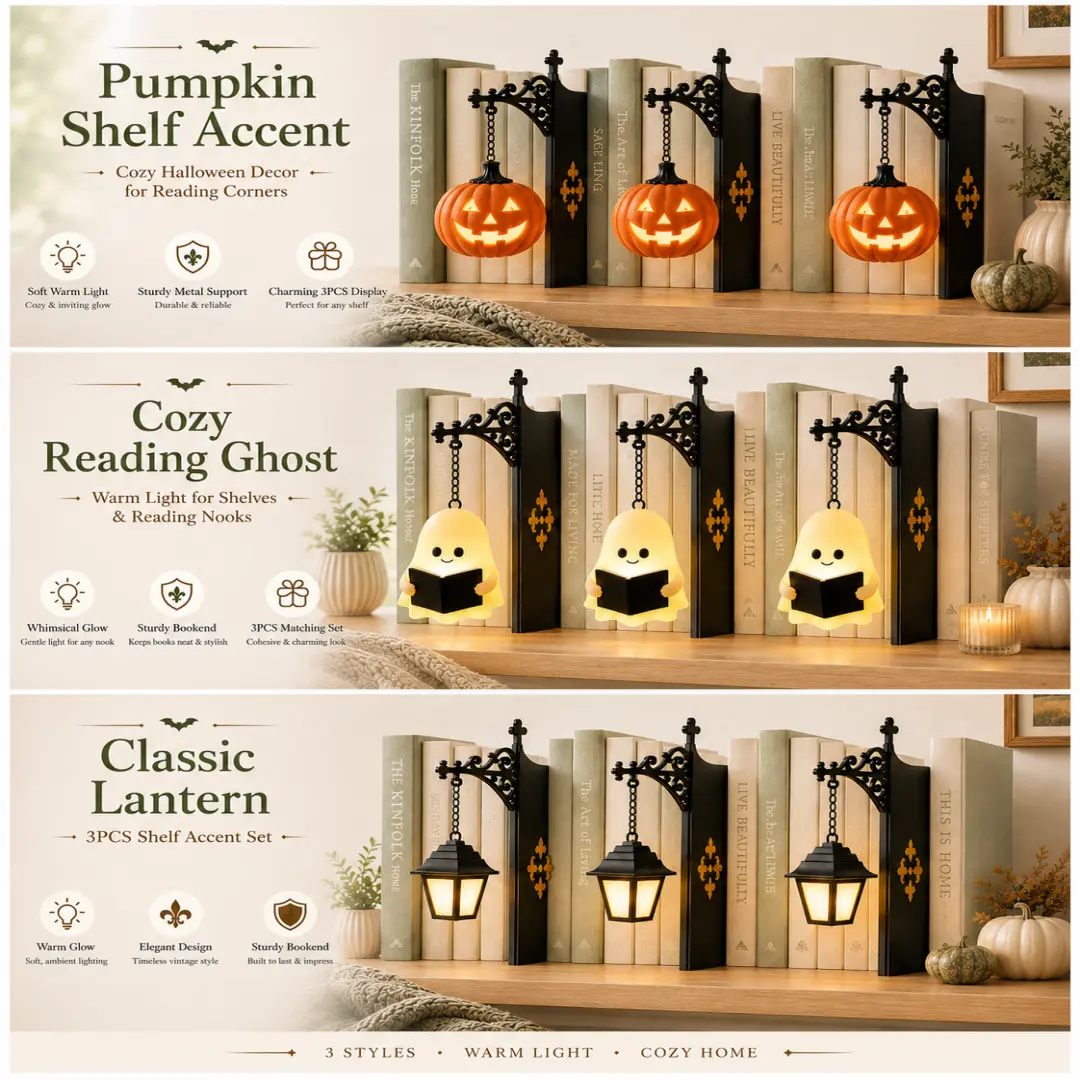 3pcs Library Lantern Lantern & Chost & Pumpkin-Decorative Bookshelf Lighting, Miniature Hanging Shelf Lamp, Warm LED Nightlight, Reading Nook Literary Decor,Halloween decorations