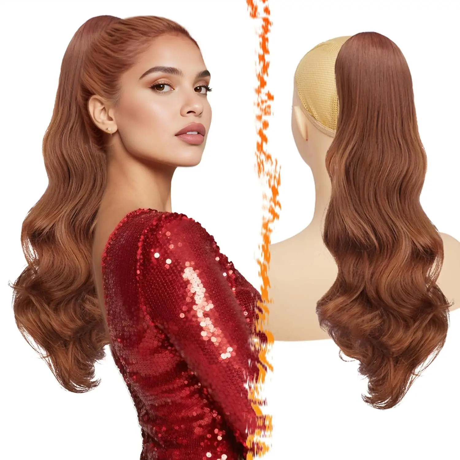 Synthetic Wavy Drawstring Ponytail Extension 20 Inch Clip In Amazon.com : BARSDAR Red Ponytail Extension - 20 Inch Wavy  main image 3