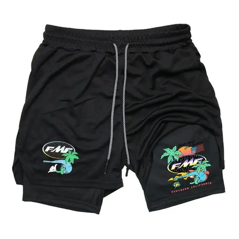 Men's 2-in-1 FMF Southern California Graphic Sweat Shorts for Men Drawstring Athletic Shorts Streetwear Summer Outfits Men Shorts Vacation Summer Clothes