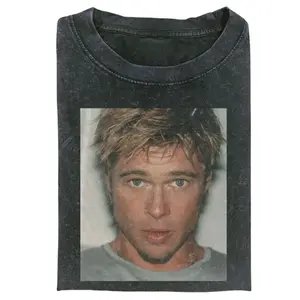 Vintage Brad Pitt T-Shirt – Retro 90s Style Graphic Tee, Mineral Black Oversized Unisex Shirt