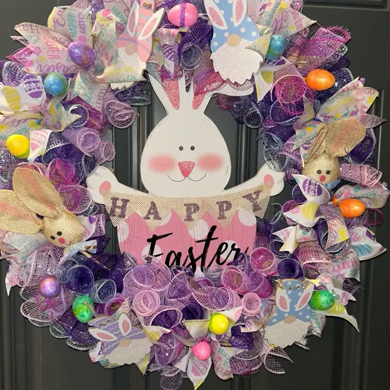 Easter Wreath with Bunny and Gnome Decorations