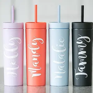 16 oz Strata personalized Tall Skinny Tumbler, Comes with Lid and Straw, Perfect for travel, Personalized Tumbler, Wedding Bachelorette Party, Bridesmaid gifts, Christmas Gift, Gift for friend Bottle Drinkware Bottled Water Bottles Mug Cheap Cup
