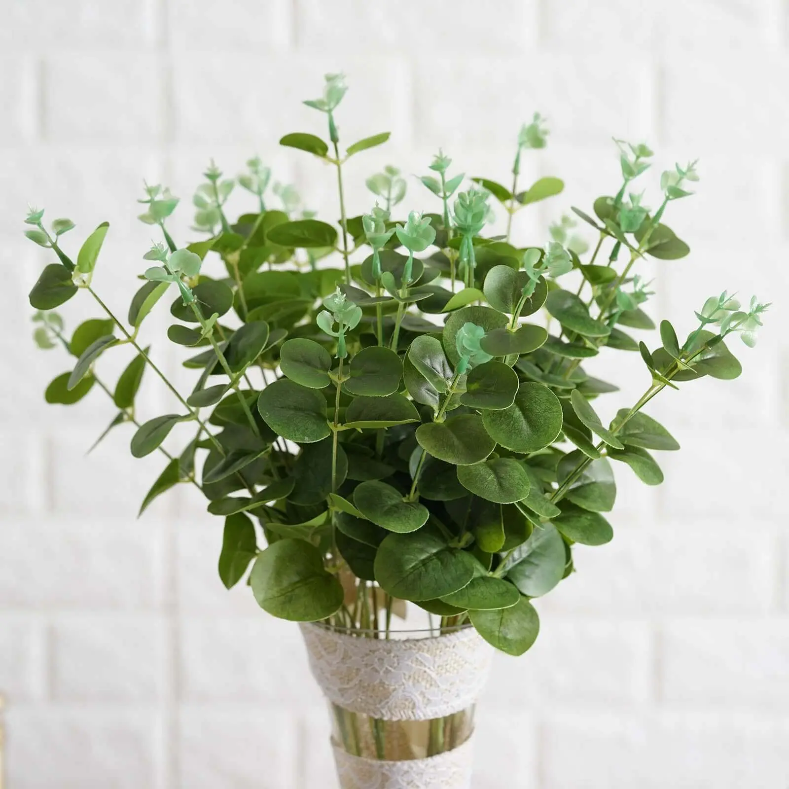 19" Light Green Artificial Eucalyptus Branch Bouquet, 2 Bushes for Home Decor Supplies