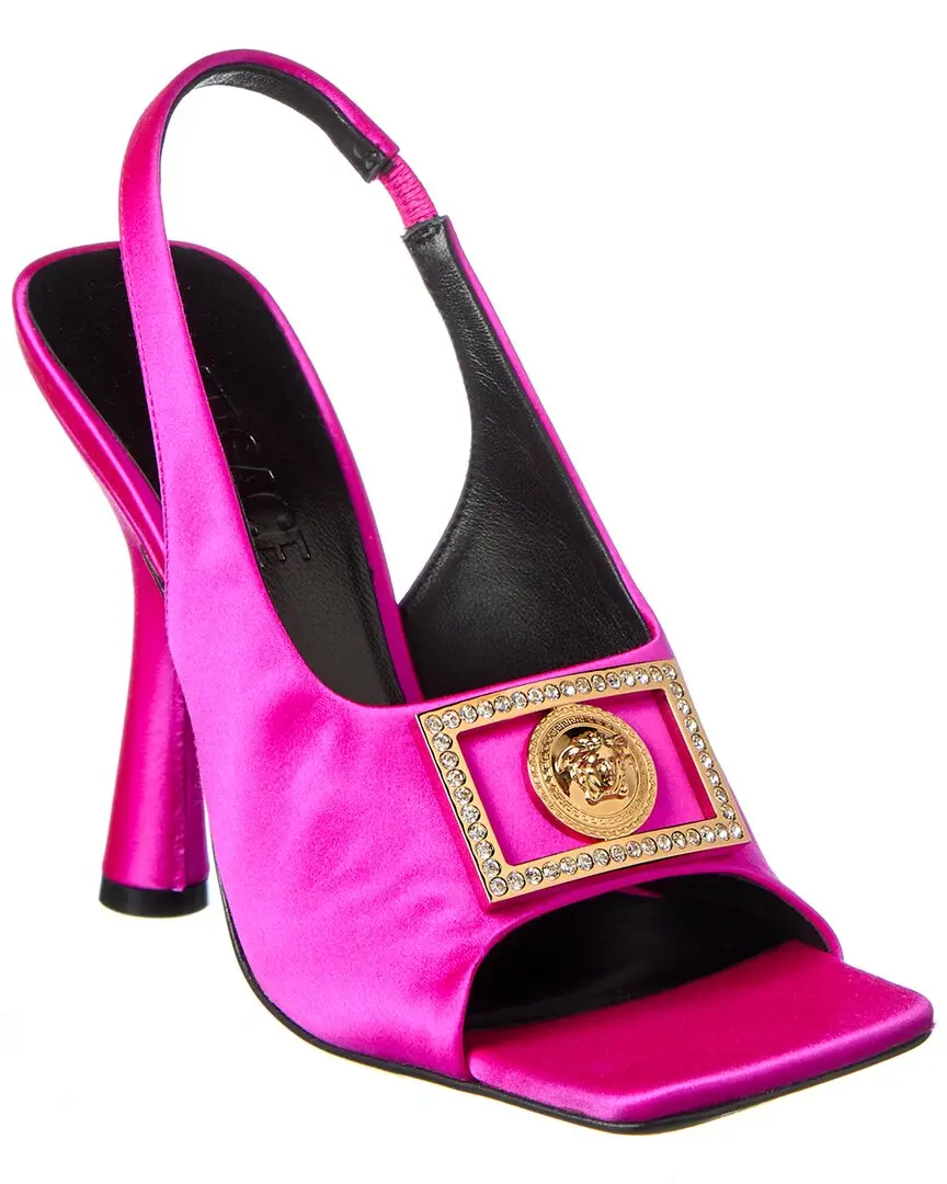 Versace Medusa Plaque Satin Slingback Sandal