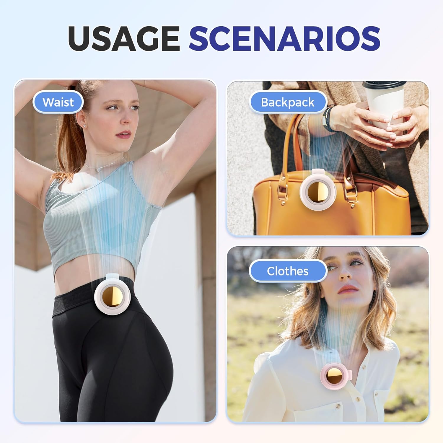 Portable Silent Mini Bladeless Electric, 3 Speeds Adjustable & Queit, Hands Free Shirt and Waist Clips Whirlwind Fans, USB Rechargeable Cooling Fan, Suitable for Outdoor Travel Office