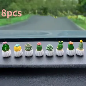8 Piece Cactus Car Decor Set, Resin Succulent Ornaments, Car Interior Decoration, Car Interior Accessory, Home Office Desktop Computer Decoration, Colorful Dashboard Accessories