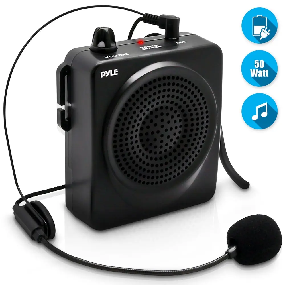 Portable PA Karaoke Party Speaker Audio Sound System - Rechargeable Mobile Voice Amplifier with 8hr Batteries, Headset Mic, Compact Design, Clip, Smartphone Adapter & Cable Compatible Devices