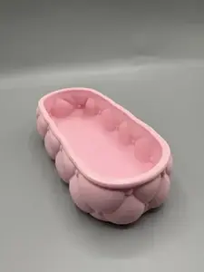 Pink Quilted/ Ribbed Jewelry Perfume Dish for Elegant Storage and Display