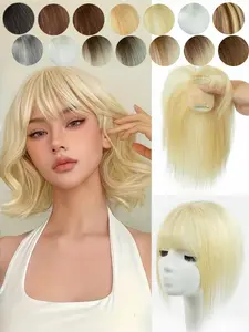 5x9 Human Hair Toppers for Women | Daily 360° Bangs 3D Hair Pieces with Thinning Hair Bangs for Women Covering Sparse Crown/Increasing Hair Volume Human Hair Wigs