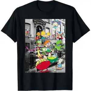 [Graphic Tee][100% cotton]Retro Cartoon Graphic Tee, Vintage Nicktoons Inspired Short Sleeve T-Shirt, Casual Unisex Pop Culture Shirt, Fun Animated Character Design, Soft Cotton Tee for Men & Women, Classic 90s Nostalgia Apparel