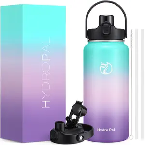 HydroPal 40oz Water Bottle with 2-in-1 Chug/Straw Lid, Half Gallon Insulated, Double Walled Vacuum Stainless Steel Water Jug