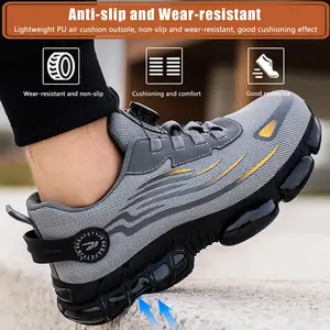 [Full shoe size]Men's Lace Up Low Top Anti Piercing & Anti Smashing Safety Shoes with Rotating Button, Contrast Mesh Work Shoes, for Outdoor Work, Footwear, Shoes for Healthcare Workers, Fall Outfits, Fall Freshness Boy Closed Comfort Boot