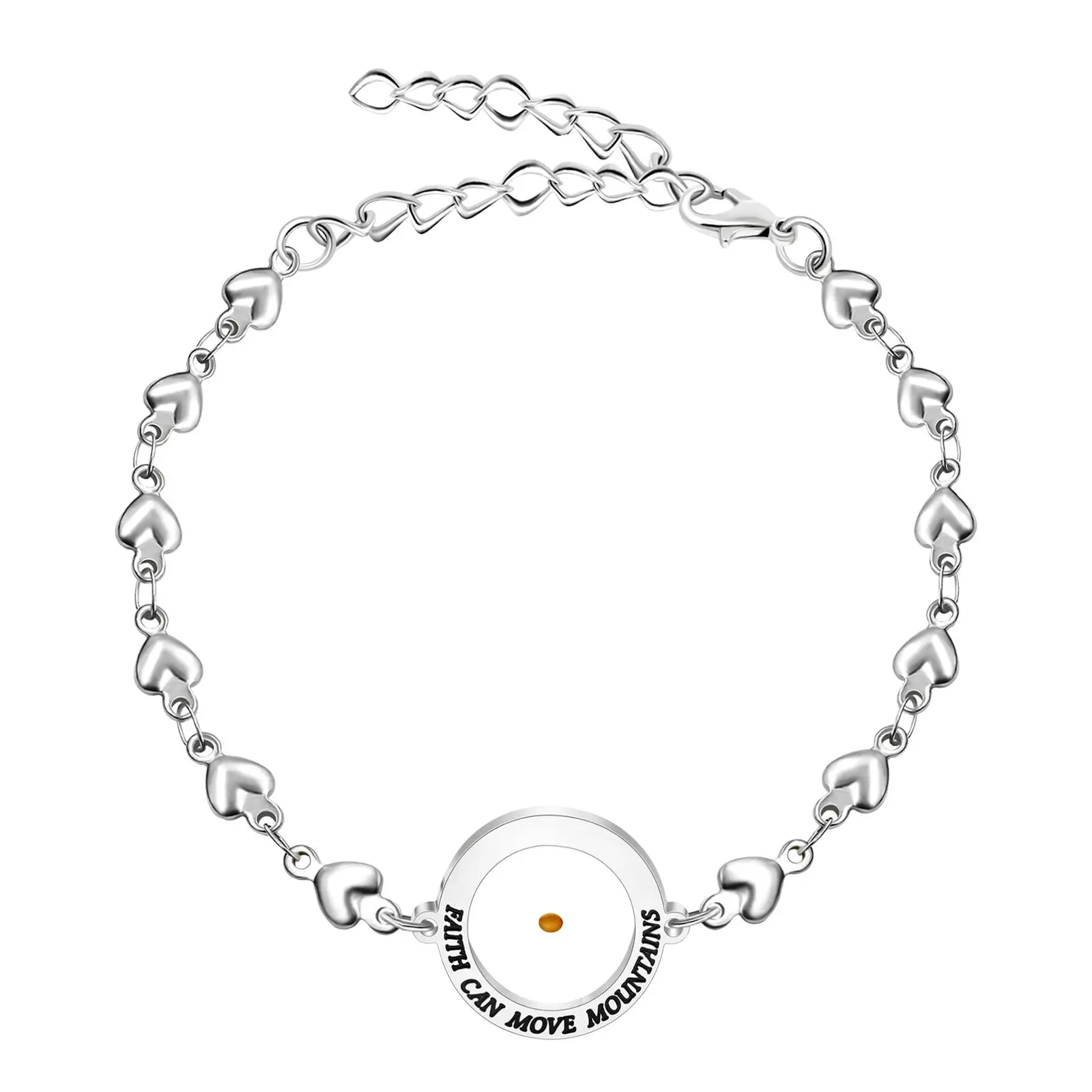 OIDEA Women's Mustard Seed Christian Faith Stainless Steel Bangle - Heart Chain, Engraved Round Pendant, Baptism Inspirational Personalized Jewelry Gift for Teen Girls summerwins,summerwins