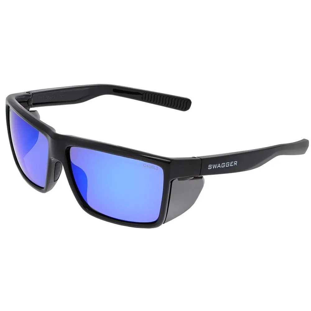 MCR Swagger SR218BZ Black Safety Glasses Blue Diamond Mirror Polarize