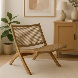Jamaican Natural Outdoor Folding Lounge Chair with Polystrand Seat