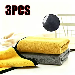 3 Pack Microfiber Thicken Cleaning Cloth – Double Sided Soft Quick Dry Water Absorption Towel, Lint Free Rag for Car Washing Interior Detailing & Household Window