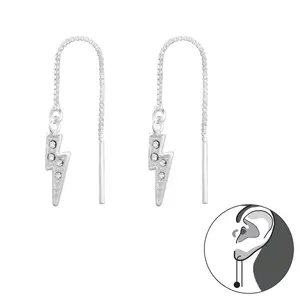 Lightning Bolt Dangle Earrings 925 Silver with Crystals